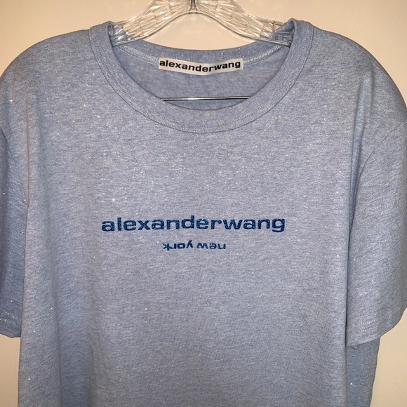 Alexander Wang Glitter Puff Logo T-shirt in Compact-Jersey Blue S - Picture 10 of 15